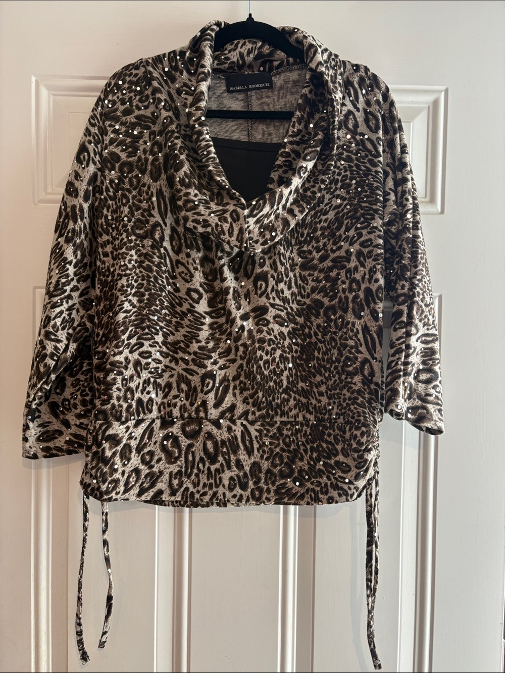 Taupe and Black Leopard-Print Cowl Neck Tunic